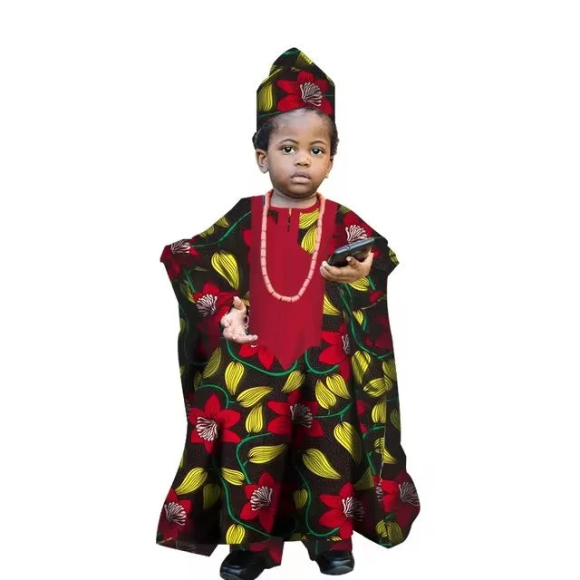 Fashion New African Tradition Clothes For Kids Boys Ankara Long Sleeve Tops Embroidery Dashiki Robe Shirt Pant Child Set Ramadan