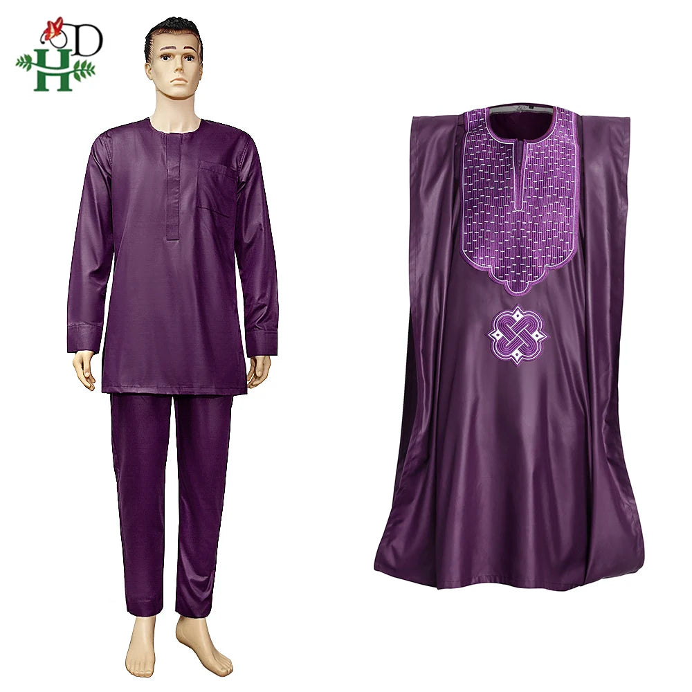 H&D 2022 New African Traditional Wear Formal Attire Bazin Riche Dashiki Outfits Shirt Pants Robe Suit African clothes for men