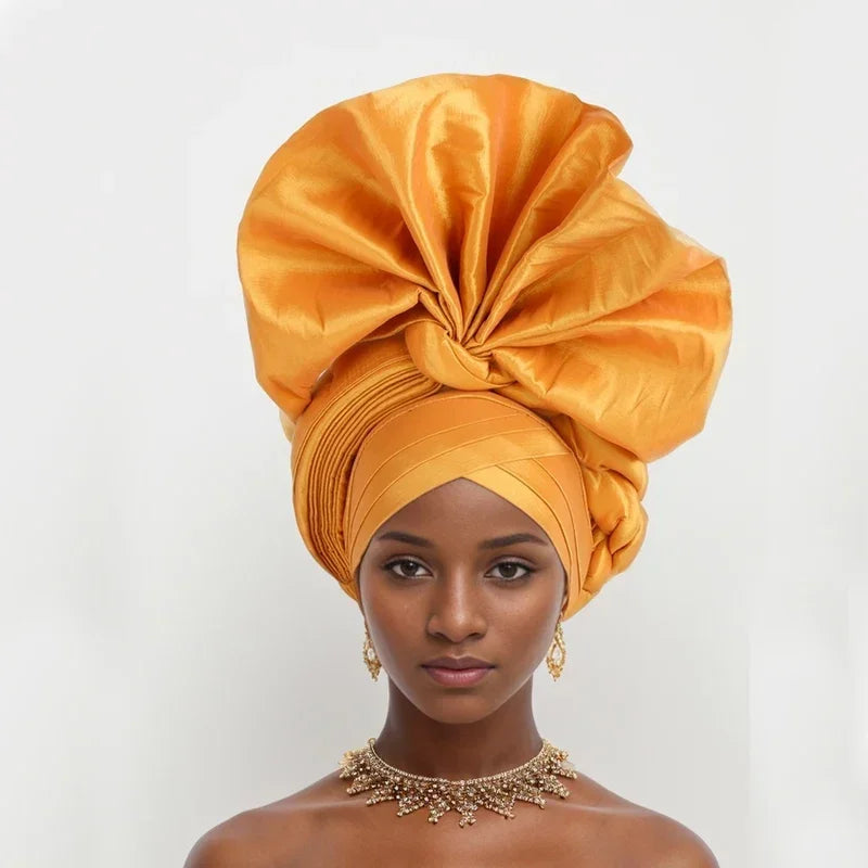 Caps for Women Auto Gele Headtie Already Made Aso Oke Turban Femme Musulman Fashion Bonnets African Head Wraps High Quality 