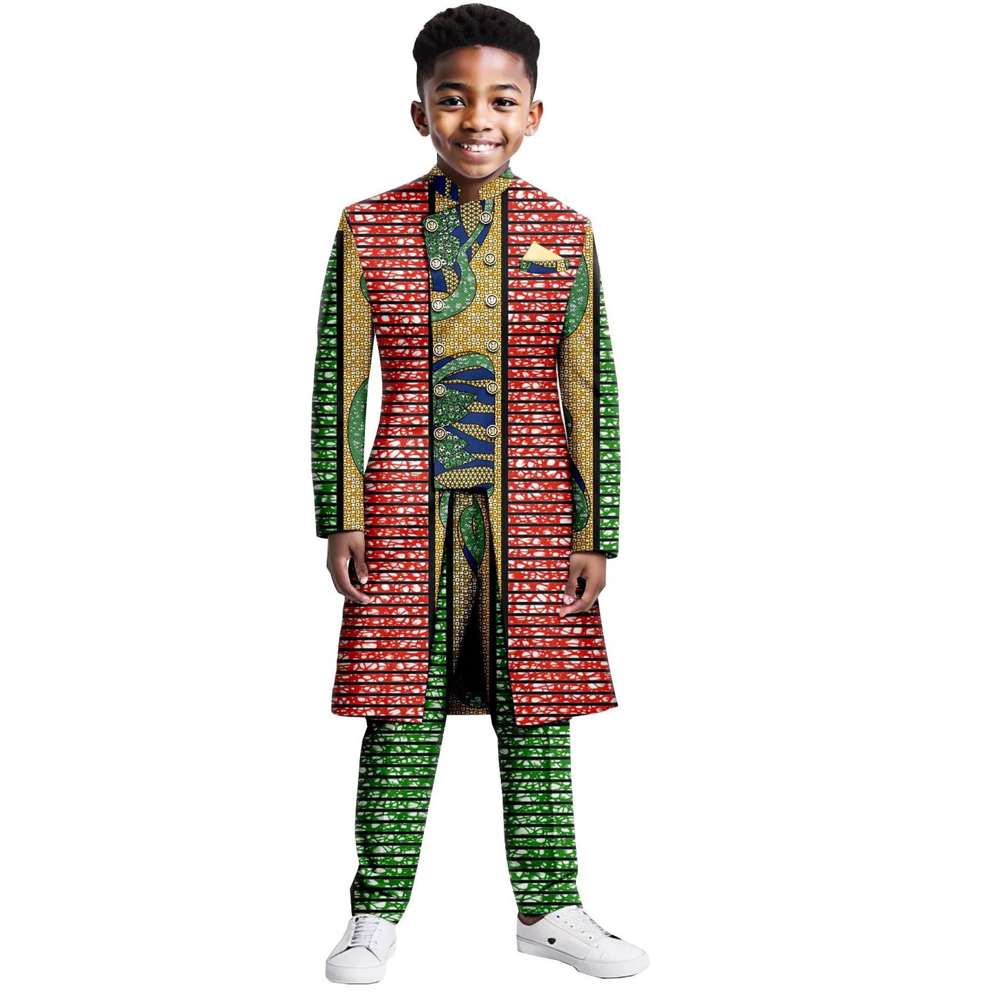 Boys Suits Wedding Tuxedo African Print Ankara Pure Cotton Jacket Pants 2 Piece Set Formal Party Fashion Dress Kids Blazer