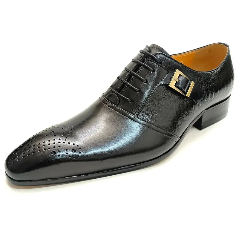 Male Genuine Leather Social Shoe Oxford Elegant Man Dress Shoes Hand Lace-up Pointed Party Wedding Shoes Black Coffee Shoes