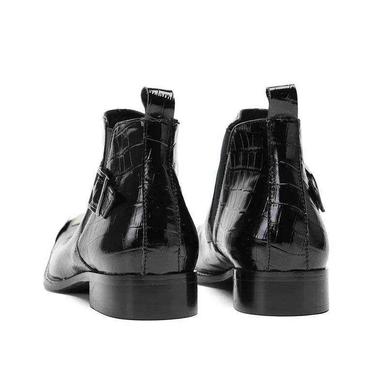Handmade Men Real Leather Motorcycle Boot Business Plus Size Square Toe Casual Shoes Male Black Formal Party Dress Boots