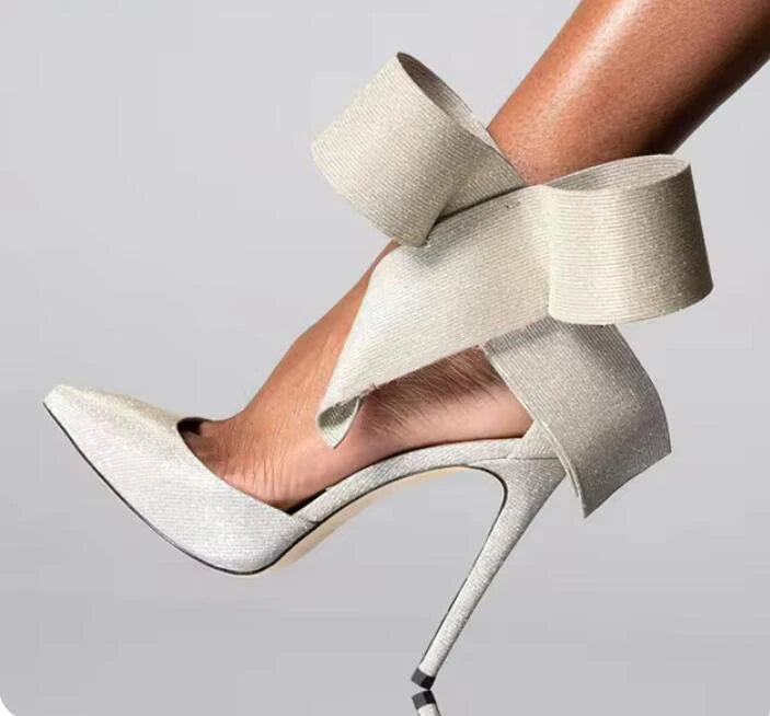 Polka Dot Bow Pumps Red Mesh Pointed Toe Stiletto Heels Side Butterfly Knot Sandals Women Evening Party Shoes Zapatos Mujere