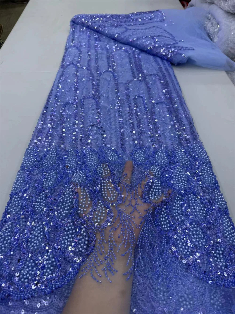 Luxurious Peach Nigerian Handmade Beaded French Lace High Quality Sequins Embroidery African Net Lace Fabric Dress Wp658-1