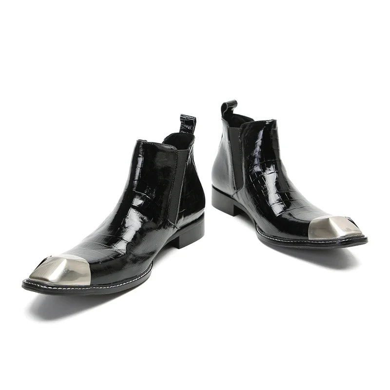 Handmade Men Real Leather Motorcycle Boot Business Plus Size Square Toe Casual Shoes Male Black Formal Party Dress Boots