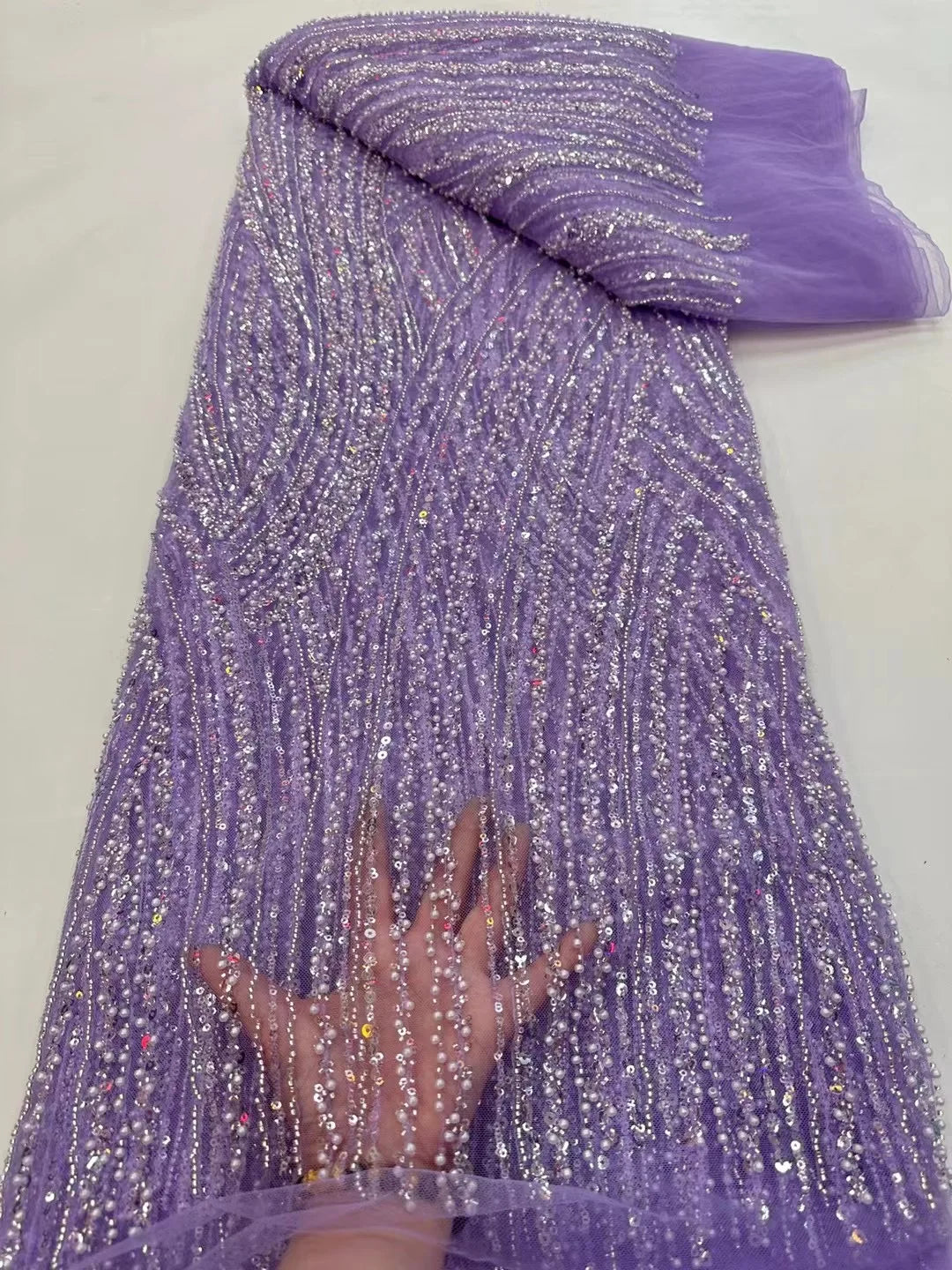 Luxurious African Groom Sequins Lace Fabric High Quality 2023 French Embroidery Heavy Beaded For Nigerian Wedding Party Dress