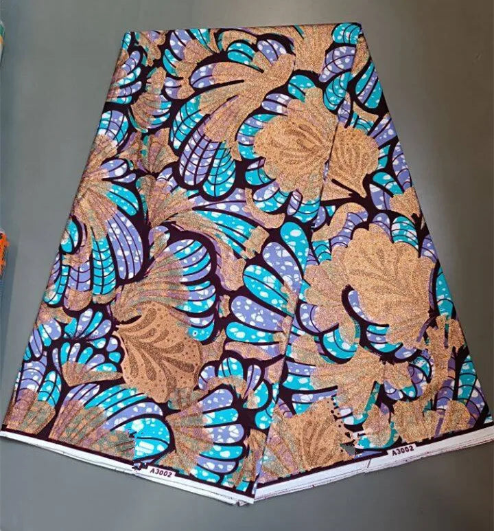 New Fashion African Grand Super Batik Flash Gold Print Fabric Ankara Wax Fabric 6 yards Soft Real African Golden Fabric