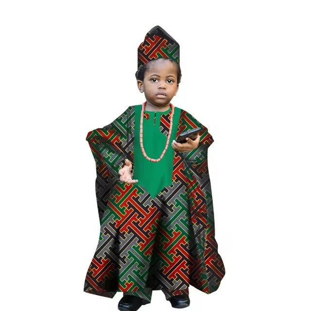 Fashion New African Tradition Clothes For Kids Boys Ankara Long Sleeve Tops Embroidery Dashiki Robe Shirt Pant Child Set Ramadan