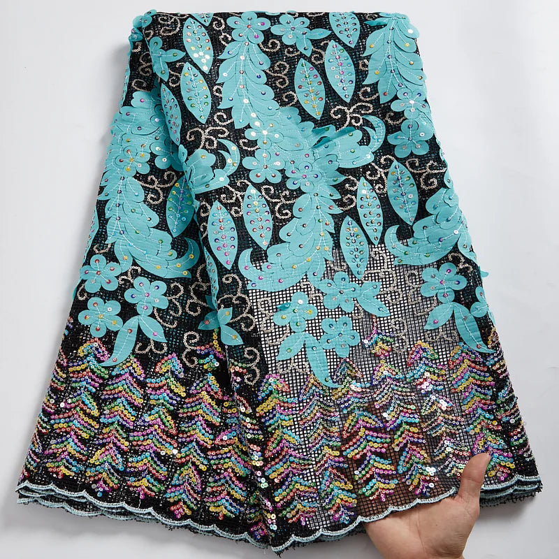 Colorful Sequins African Mesh Lace Fabric Embroidery High Quality Nigerian French Net Lace Fabrics For Wedding Party Dress 2581A