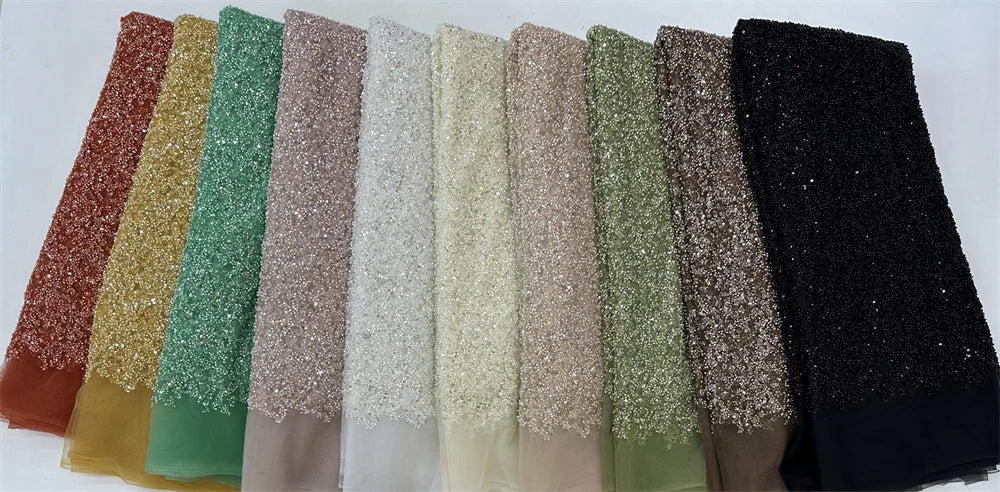 Fashion African Lace Fabric High Quality French Beaded Luxury Tulle Lace Nigerian Sequins Net Lace Fabric For Wedding Dress