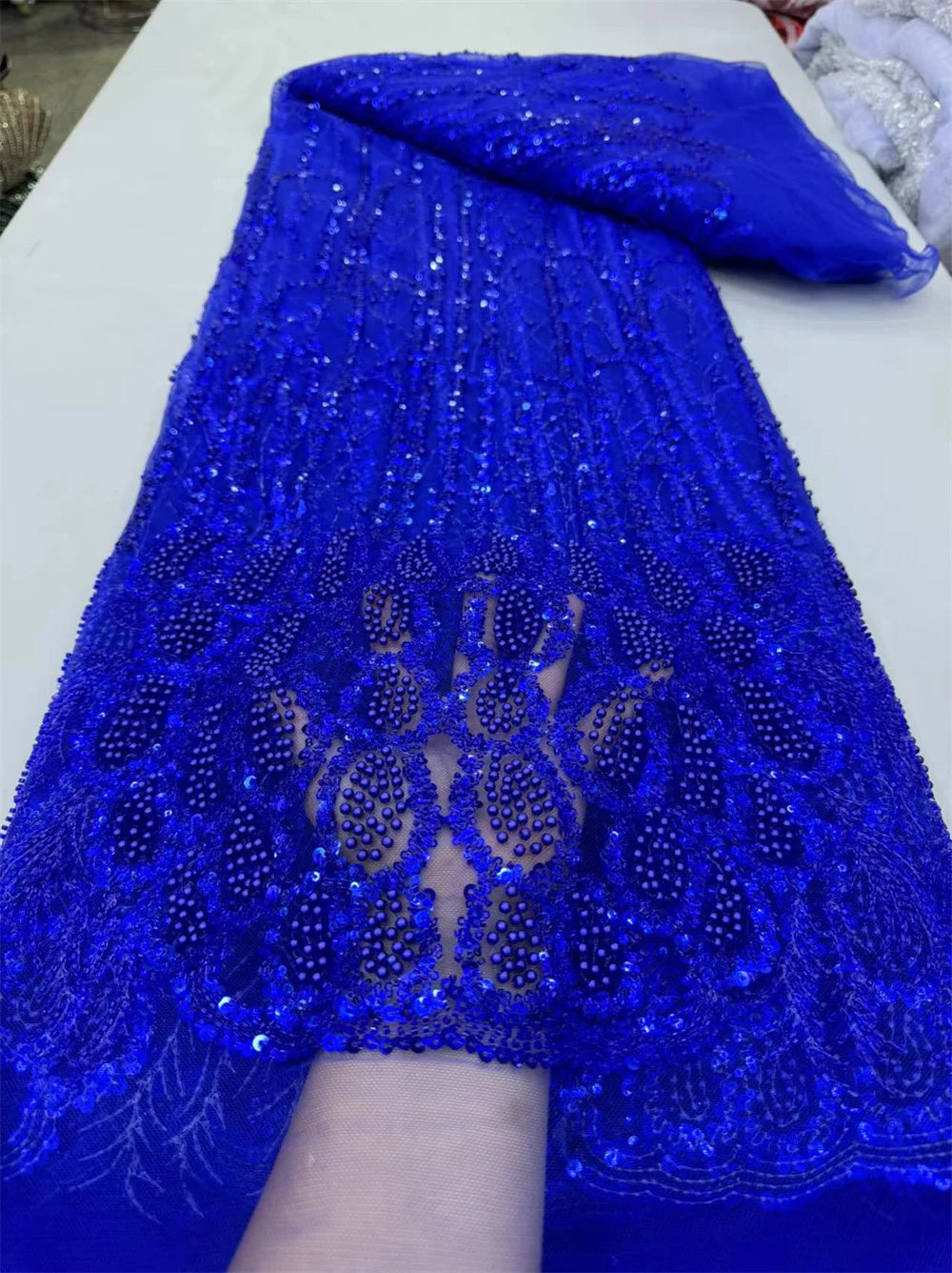 Luxurious Peach Nigerian Handmade Beaded French Lace High Quality Sequins Embroidery African Net Lace Fabric Dress Wp658-1