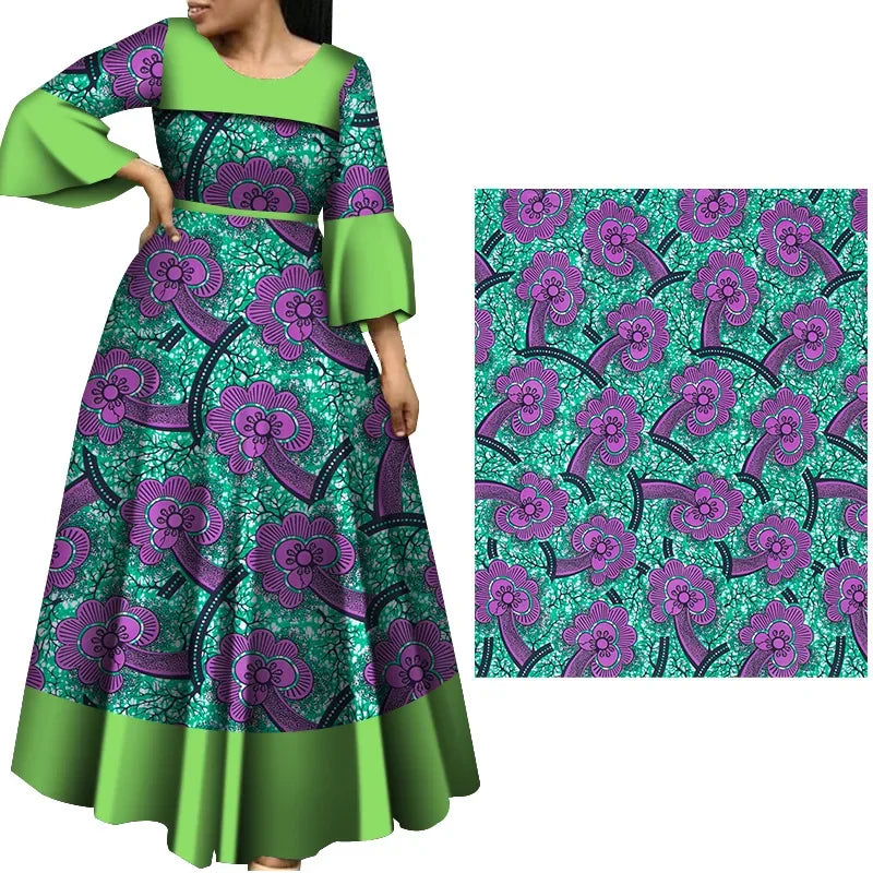 6Yards Africa Fabric Ankara Polyester Sewing Fabric Dubai Middle East Light Colour Material for Women Party Dress