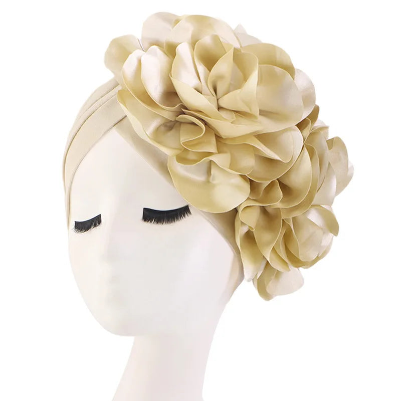 2023 Rhinestones Turban Hat with Side Satin Ruffles Women's Wrap Head Beanies Muslim Headscarf Bonnet African autogele Headtie