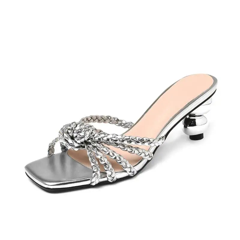 Krazing Pot Weaving Style Mules Flip Flops Gorgeous Peep Toe Summer Strange Style High Heels Party Superstar Sandals Women Ins
