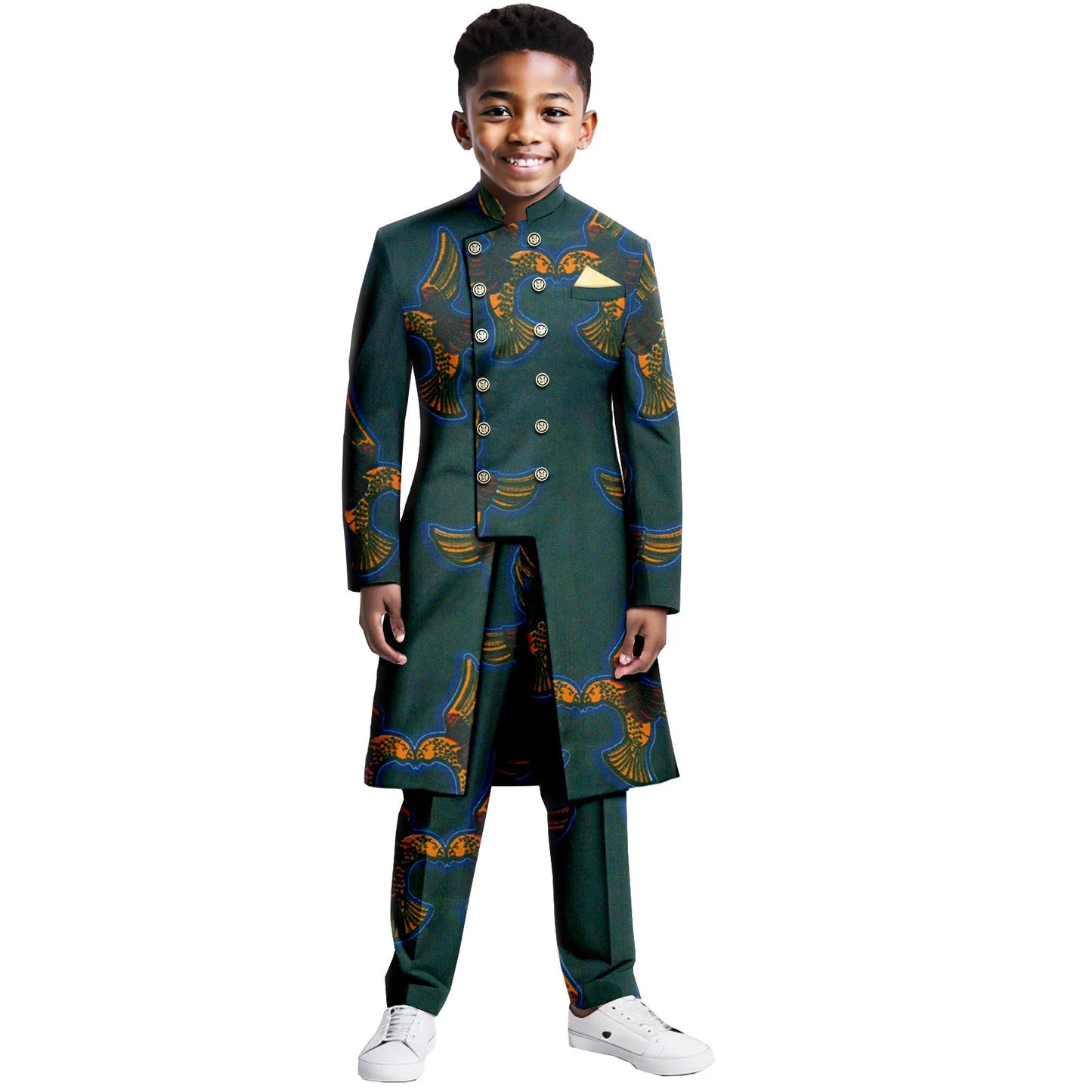 Boys Suits Wedding Tuxedo African Print Ankara Pure Cotton Jacket Pants 2 Piece Set Formal Party Fashion Dress Kids Blazer