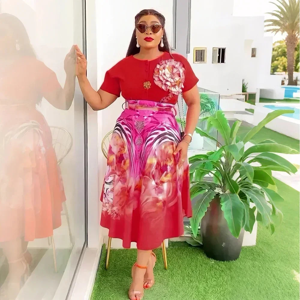 African Dresses for Women 2PCS Sets Tops And Skirts Suits Dashiki Ankara Print Outfits Plus Size Turkey Wedding Party Dress 2025