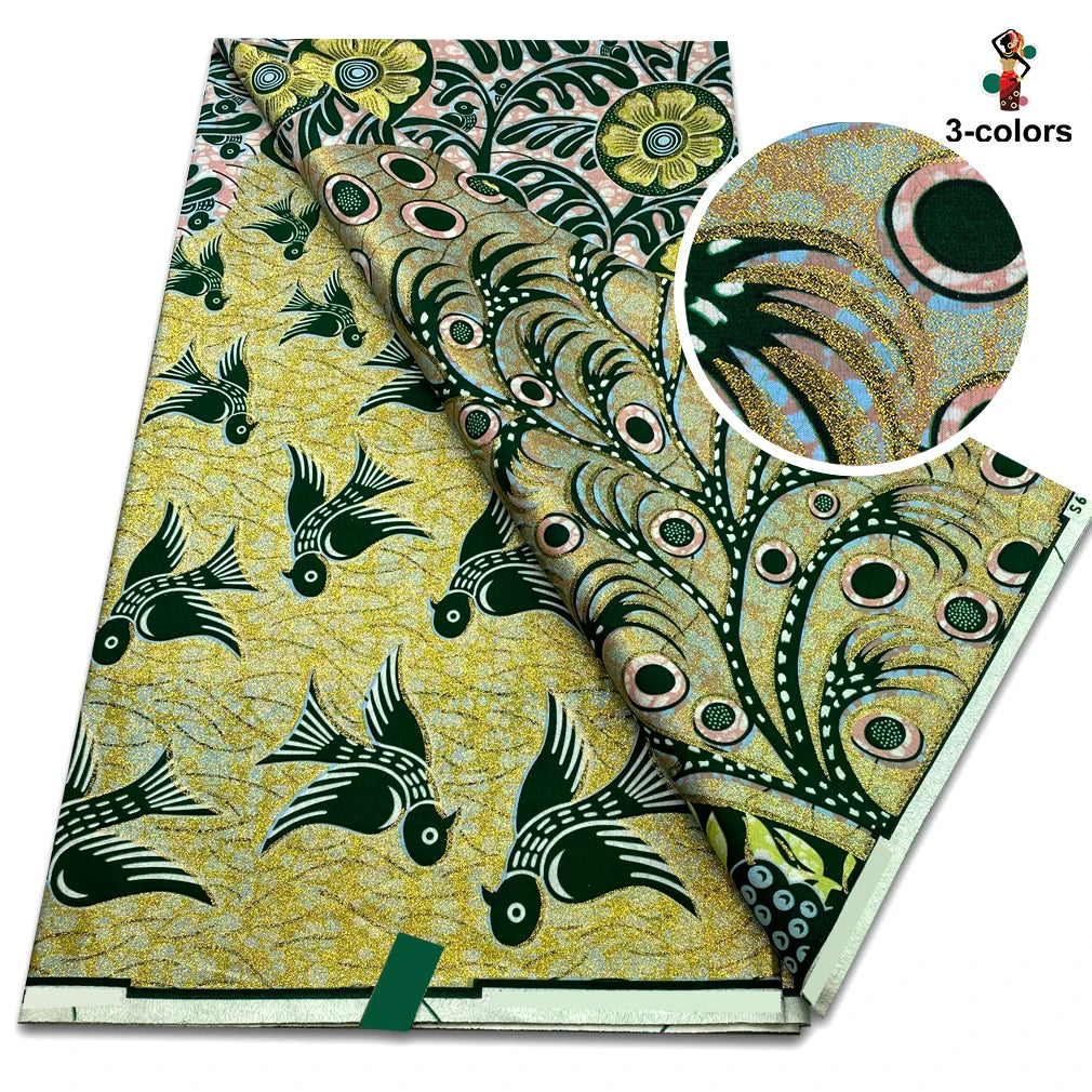 Grand Golden Fabric 100% Cotton Ankara Wax Fabric High Quality African Wax Print Fabric For Sewing 6 yards Gold Print Fabric