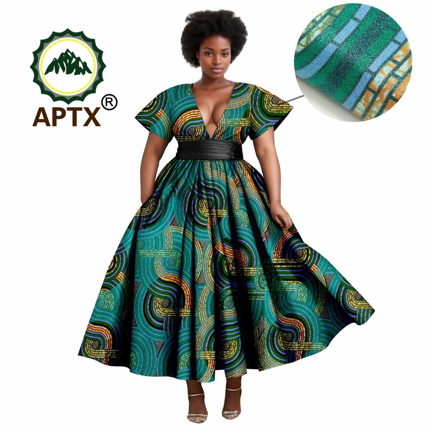 African Dresses Women's Ankara Printed Short Sleeve V-Neck With Belt And Ankle Dress Dashiki Casual Party Wedding Dresses
