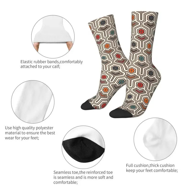 Colorful Ankara Geometric Pattern Socks for Men Women Stretchy Summer Autumn Winter African Ethnic Tribal Art Crew Socks