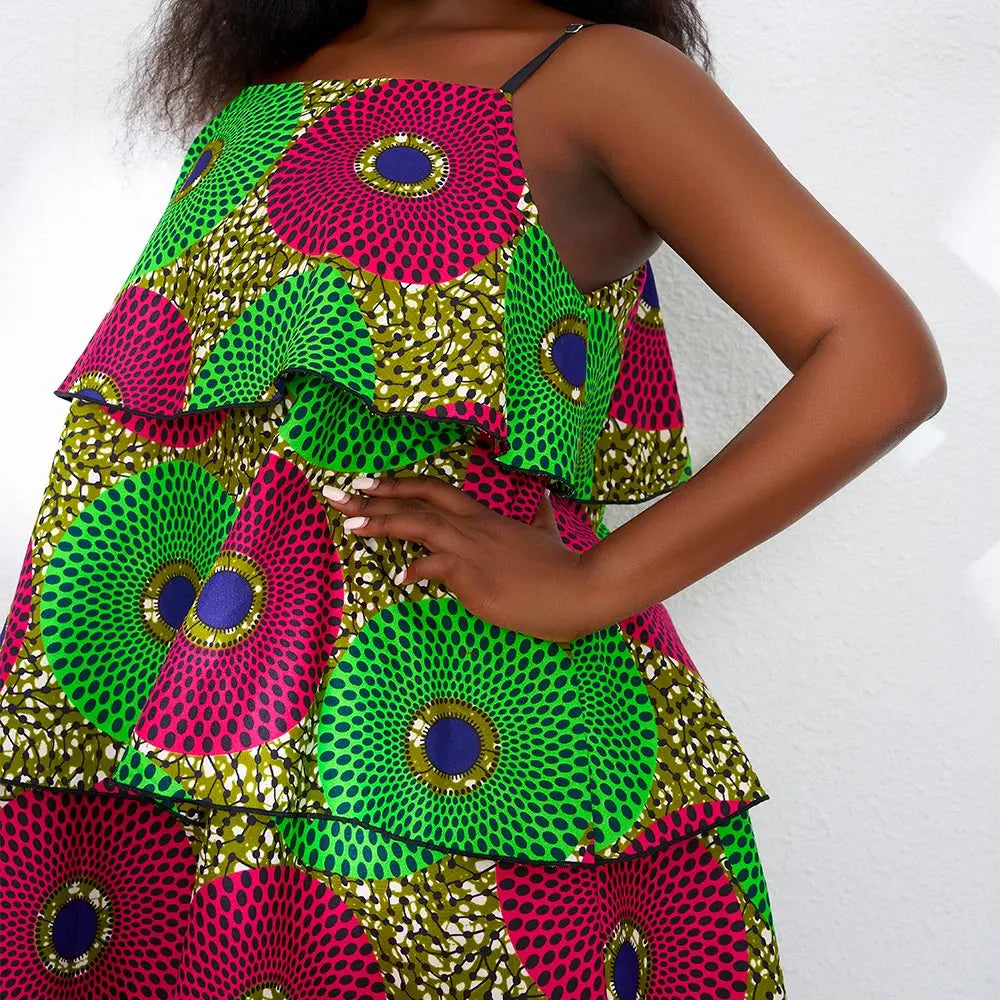 African Dresses For Women Ankara Print Sleeveless Midi dress fashion African Clothing party Wear For Ladies