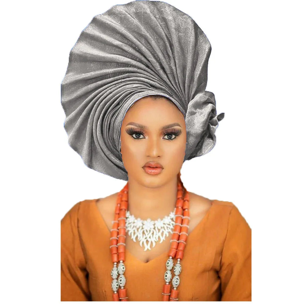 Ready-to-Wear Gele, Africa, Nigeria Orange Gele headtie hat/Aso-Oke Fabric/Headwrap, Ready Made Gele/Auto Gele