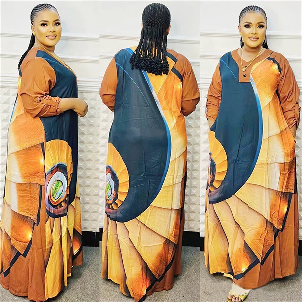 Satin Djellaba Muslim Women Dress Print African Clothing Ankara Dashiki Boubou Robe Dubai Abaya Turkey Kaftan Jalabiya Ramadan