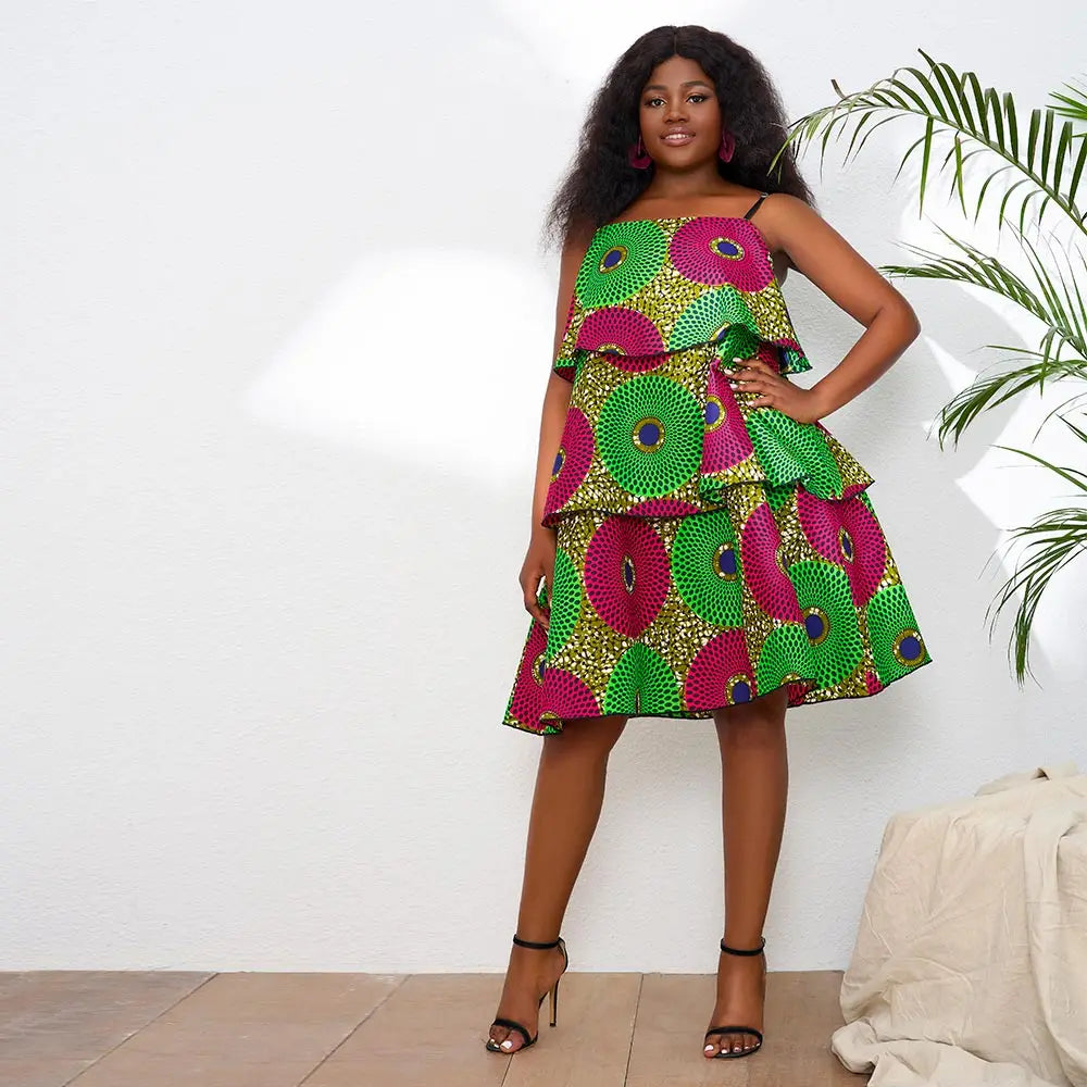 African Dresses For Women Ankara Print Sleeveless Midi dress fashion African Clothing party Wear For Ladies