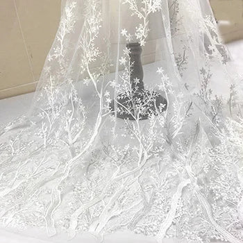 Quality champagne Embroidery French Net Lace Fabric 3D flower Tulle Lace African Lace Fabric for wedding Nigerian Party dress
