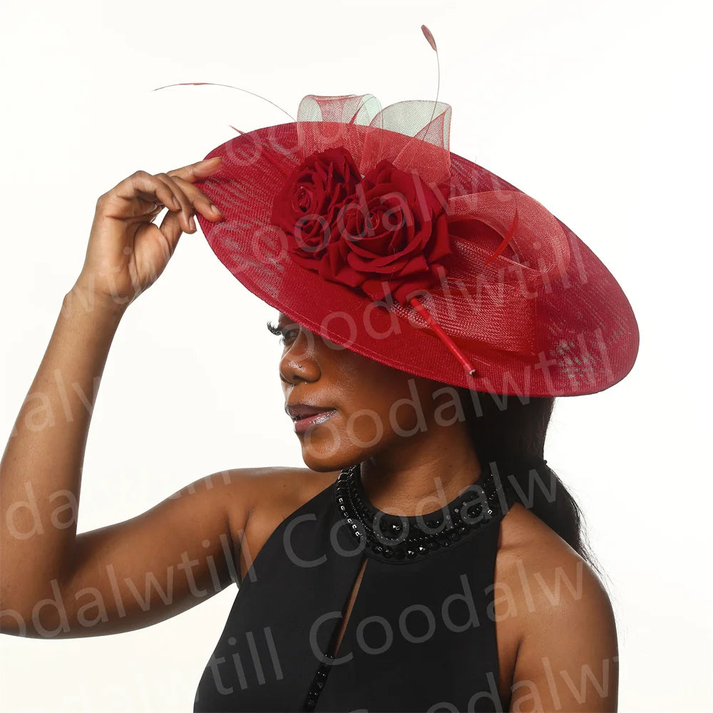Women Kentucky Ascot Big Fascinator Hats With Flower Church Wedding Chapeau Cap Ladies Occasion Millinery Ladies Femme Elegant