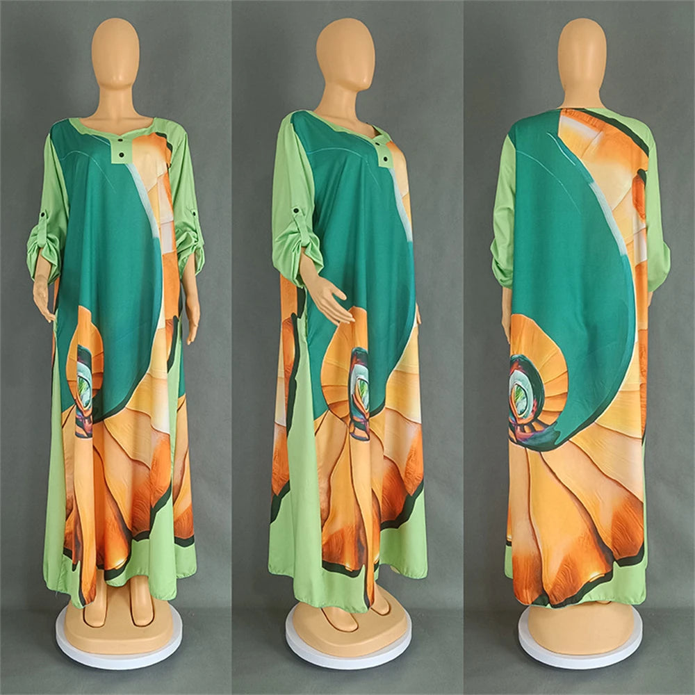 Satin Djellaba Muslim Women Dress Print African Clothing Ankara Dashiki Boubou Robe Dubai Abaya Turkey Kaftan Jalabiya Ramadan