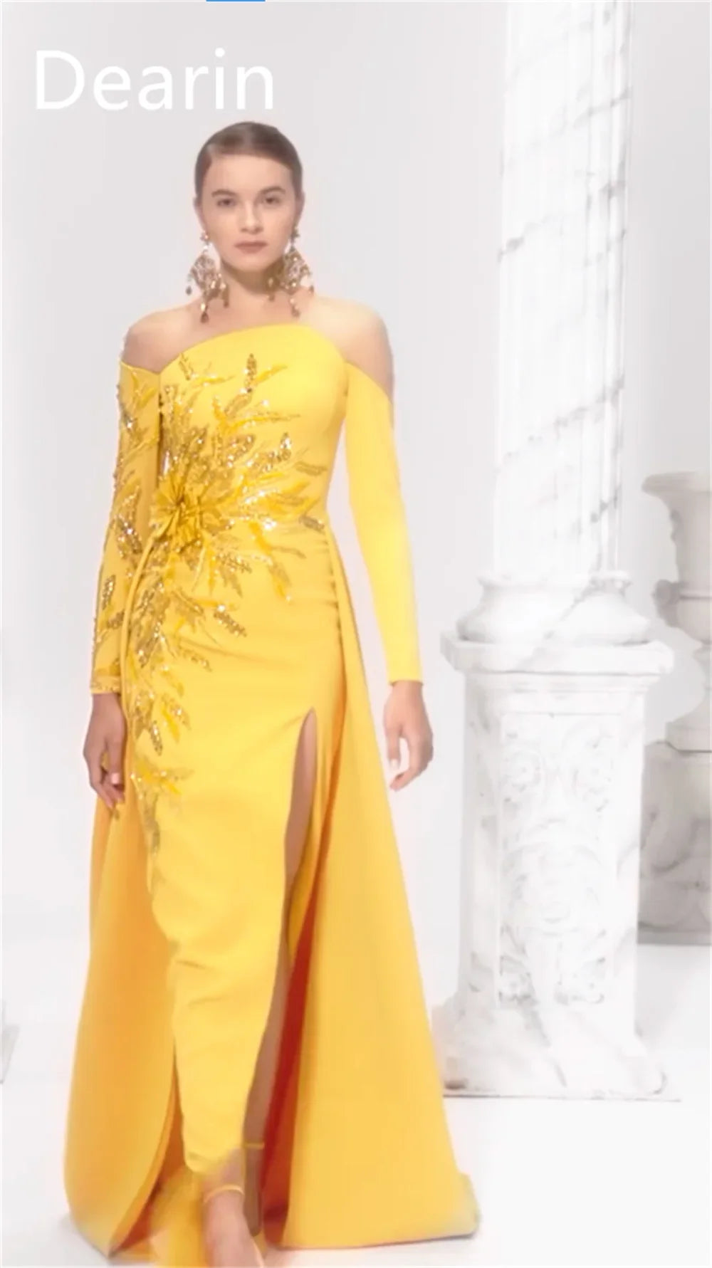 Customized Evening Dress Prom Gown Women Party Occasion Dearin Strapless Column Floor Length Skirts Vertically Bespoke