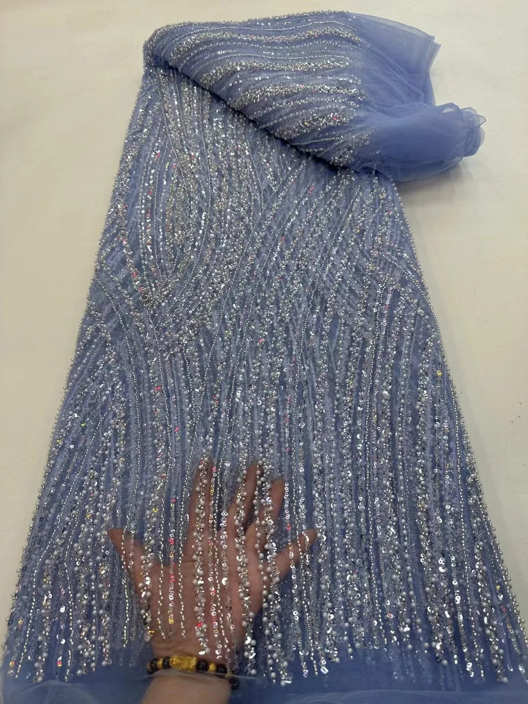 Luxurious African Groom Sequins Lace Fabric High Quality 2023 French Embroidery Heavy Beaded For Nigerian Wedding Party Dress