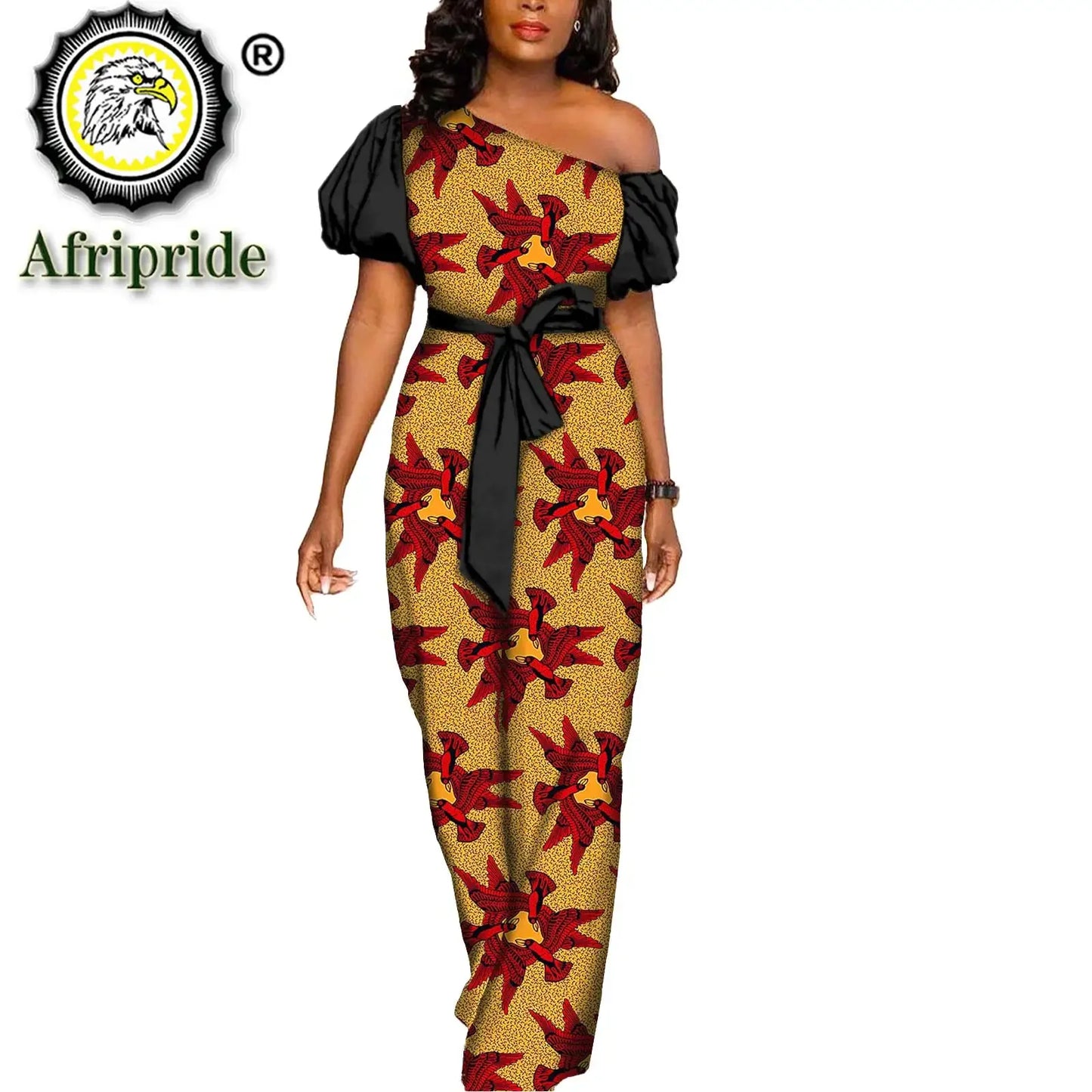 African Dresses for Women Maxi Dress Elegant Ankara Print Sleeveless High Waist African Clothes with Belt Formal outfit S2125036