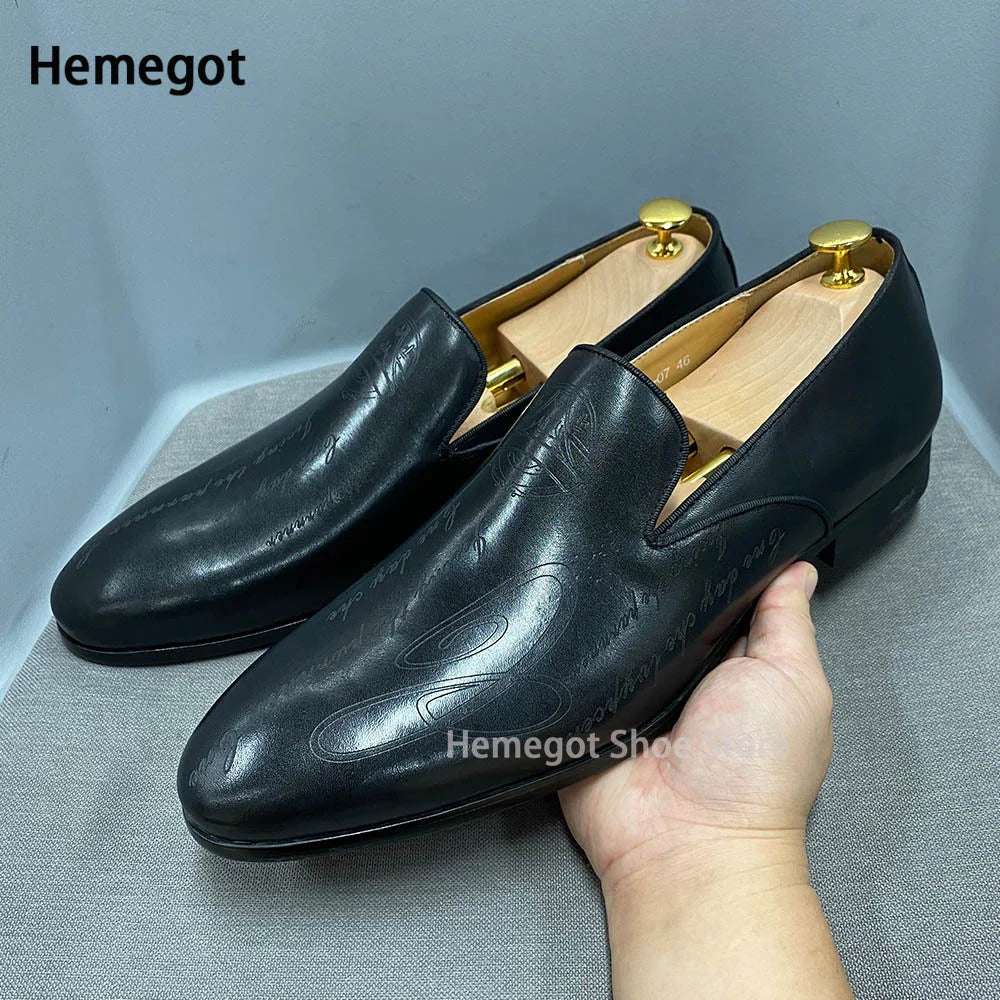 Italian Style Hand Painted Lettering Men's Shoes Leather Dress Shoe Slip-On Business Casual Single Shoes Party High Quality Shoe
