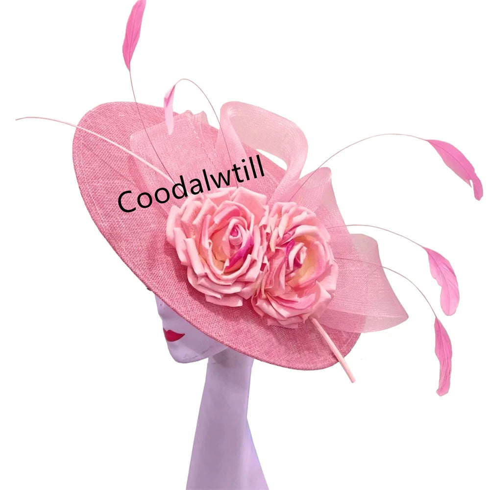 Women Kentucky Ascot Big Fascinator Hats With Flower Church Wedding Chapeau Cap Ladies Occasion Millinery Ladies Femme Elegant