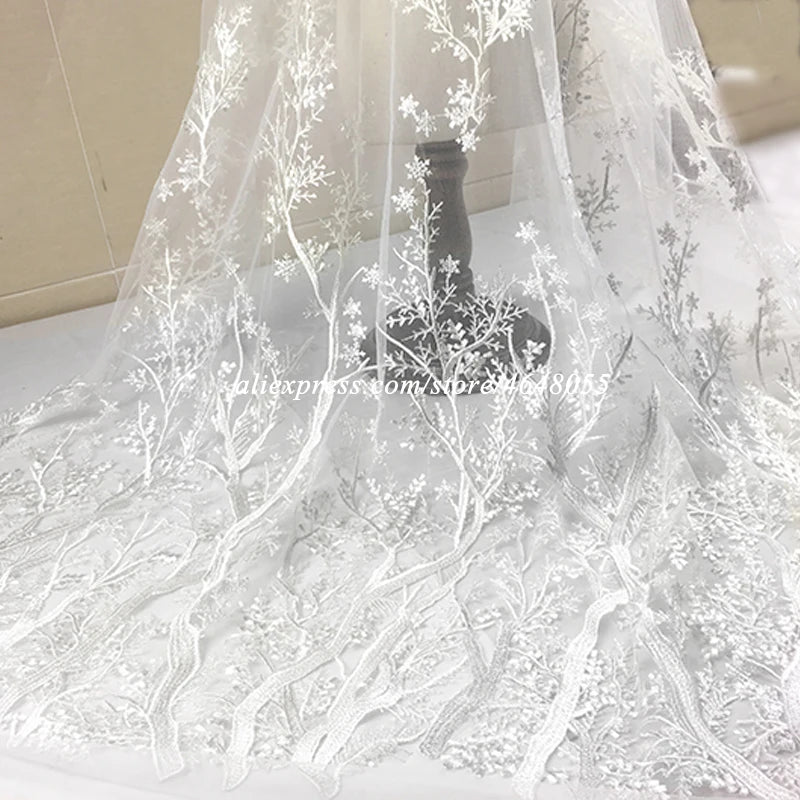 Quality champagne Embroidery French Net Lace Fabric 3D flower Tulle Lace African Lace Fabric for wedding Nigerian Party dress