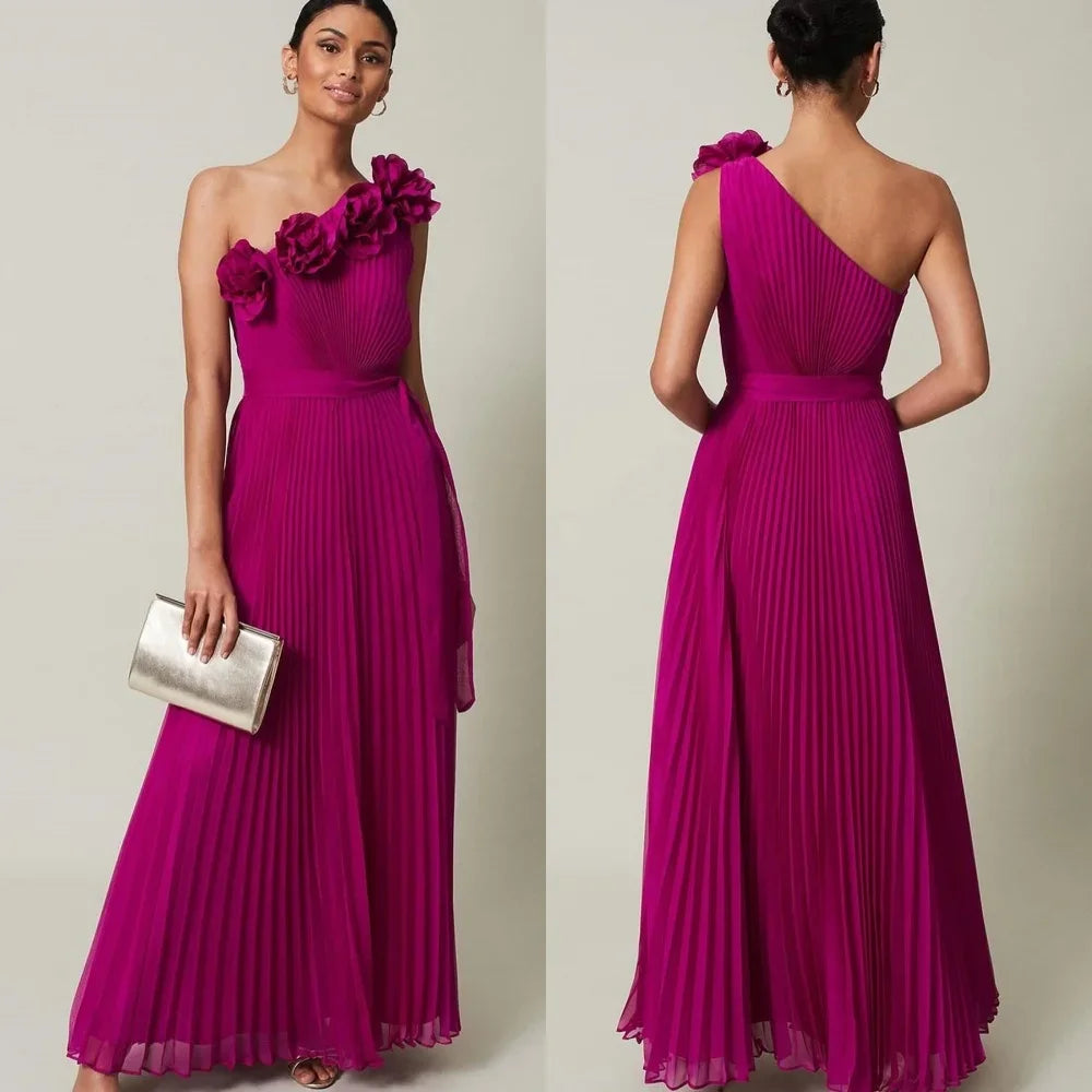 Customized Price AdjustmentJersey Flower Ruched Valentine's Day A-line One-shoulder Bespoke Occasion Gown Midi Dresses