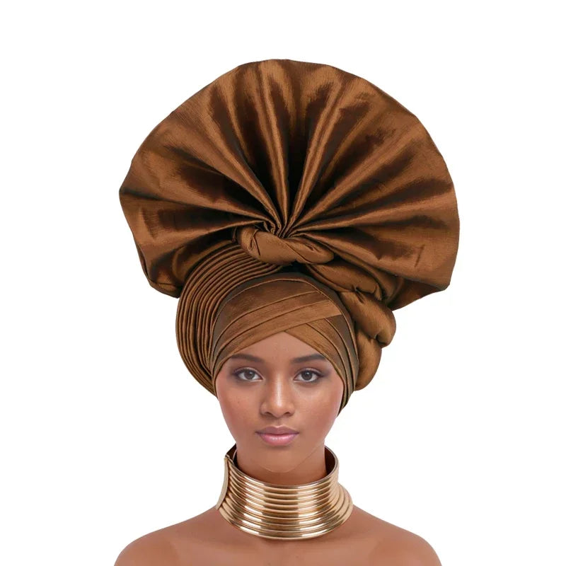 Caps for Women Auto Gele Headtie Already Made Aso Oke Turban Femme Musulman Fashion Bonnets African Head Wraps High Quality 