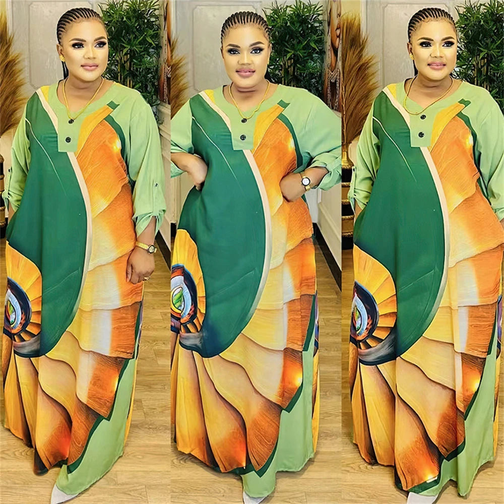 Satin Djellaba Muslim Women Dress Print African Clothing Ankara Dashiki Boubou Robe Dubai Abaya Turkey Kaftan Jalabiya Ramadan