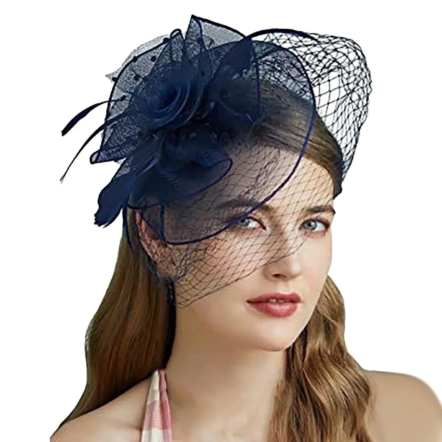 Trendy Elegant Half Hat Headband For Women Bridal Feather Mesh Solid Color Headwear Evening Dress Hair Accessories Photo Props