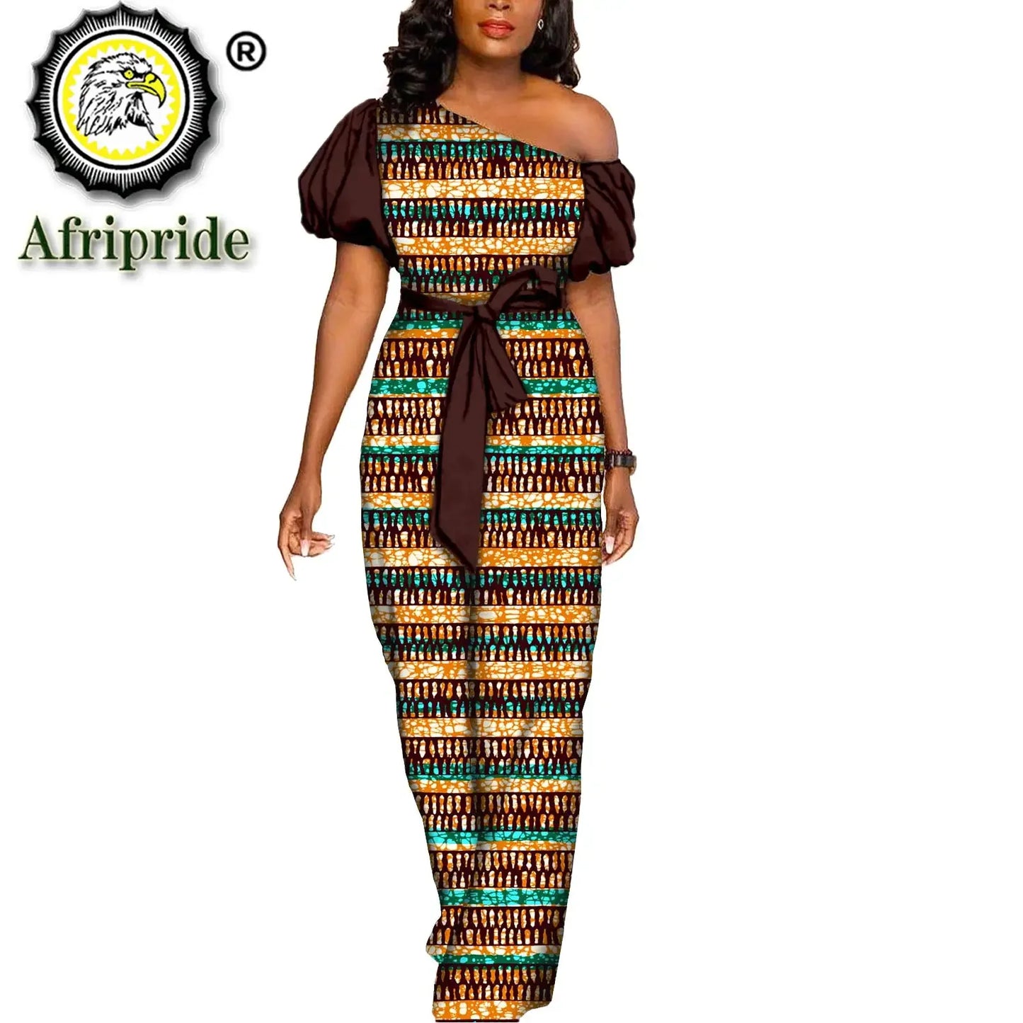 African Dresses for Women Maxi Dress Elegant Ankara Print Sleeveless High Waist African Clothes with Belt Formal outfit S2125036