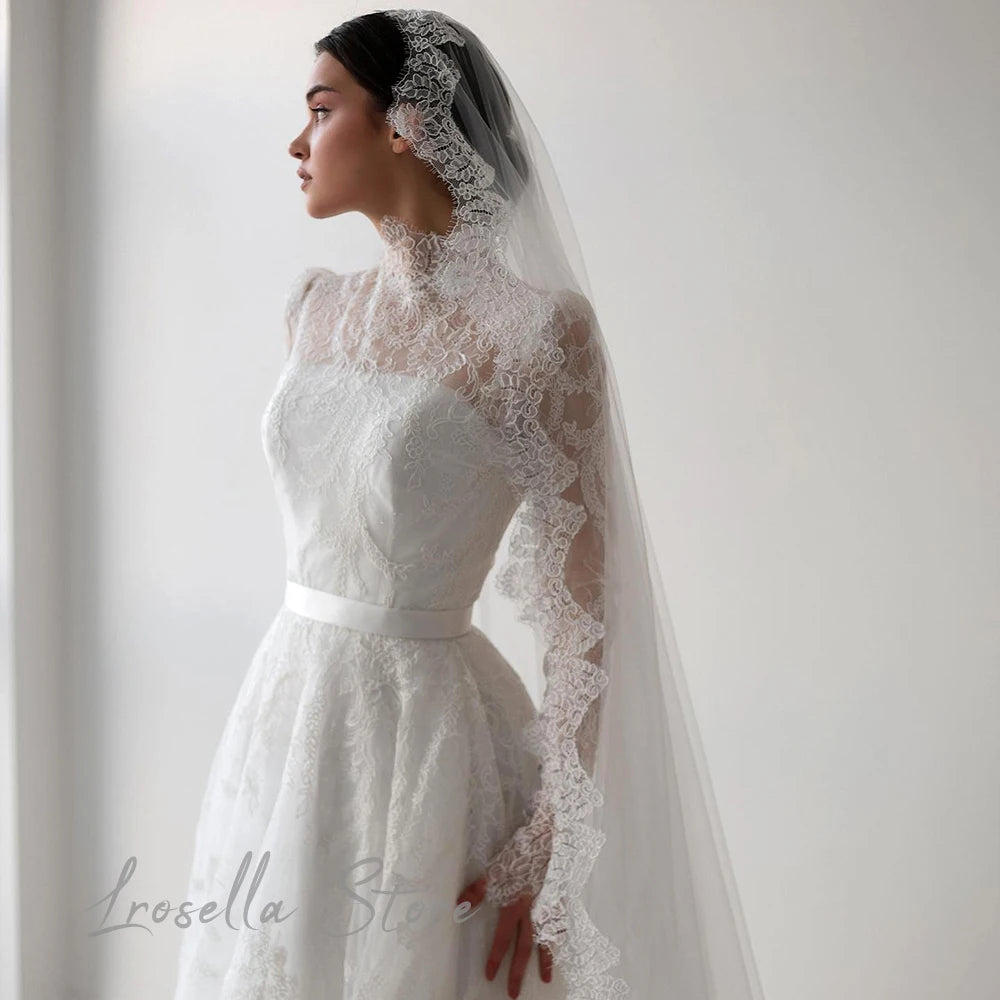Lace Elegant Formal Gown Pretty A-Line Luxury Women Gala Princess Pleating International Court O-Neck civil wedding dress