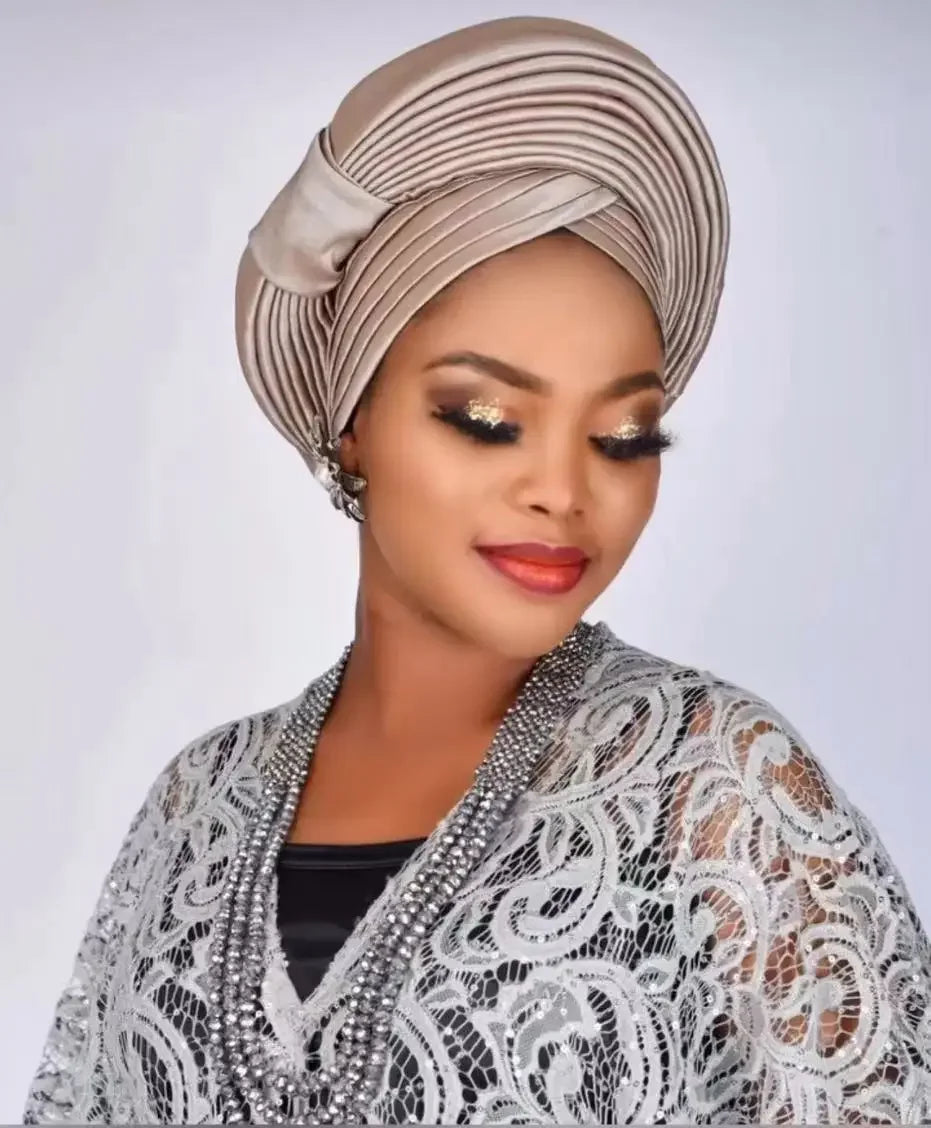Auto Gele Headtie Already Made 2025 Aso Oke Sego Gele Headtie African Hats Turbans Femme Fashion Bonnets Head Wraps High Quality