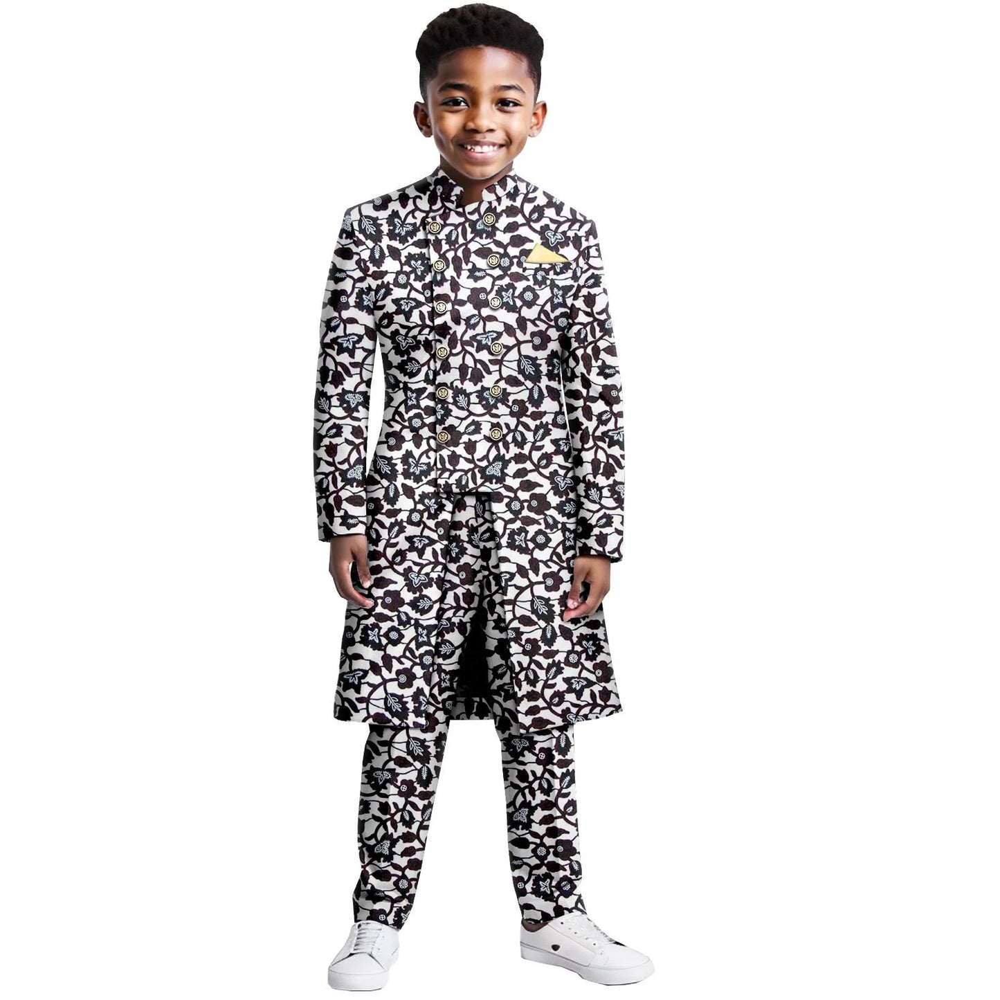 Boys Suits Wedding Tuxedo African Print Ankara Pure Cotton Jacket Pants 2 Piece Set Formal Party Fashion Dress Kids Blazer