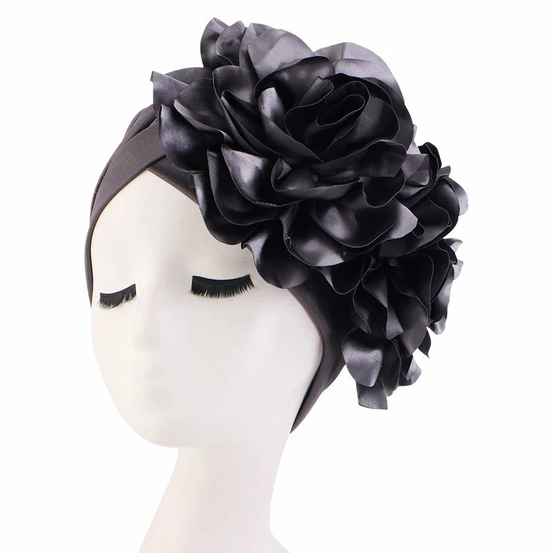 2023 Rhinestones Turban Hat with Side Satin Ruffles Women's Wrap Head Beanies Muslim Headscarf Bonnet African autogele Headtie