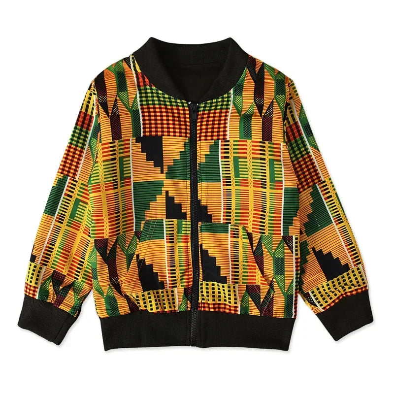 2Pcs Set African Dresses Kids Fashion Print Girls Zipper Coat Skirts Dashiki Bazin Fashion Children Riche Ankara African Clothes
