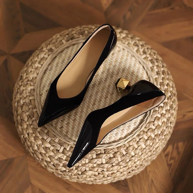 2023 New Fashion Elegant Women's High Heels Pointed Toe Shoes for Women Metal Mid Heel Party Dress Shoes Female Zapatos De Mujer