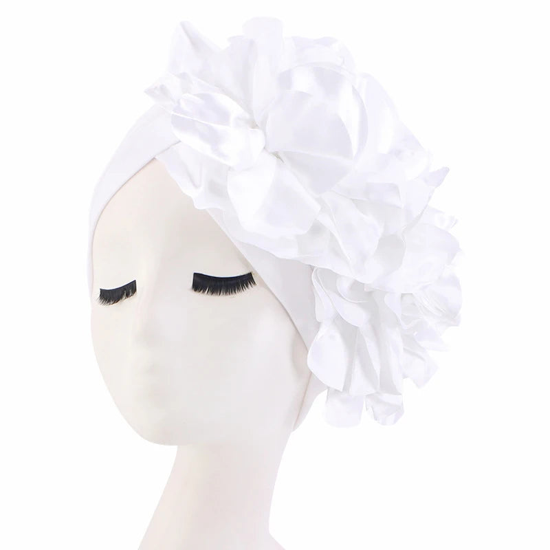 2023 Rhinestones Turban Hat with Side Satin Ruffles Women's Wrap Head Beanies Muslim Headscarf Bonnet African autogele Headtie