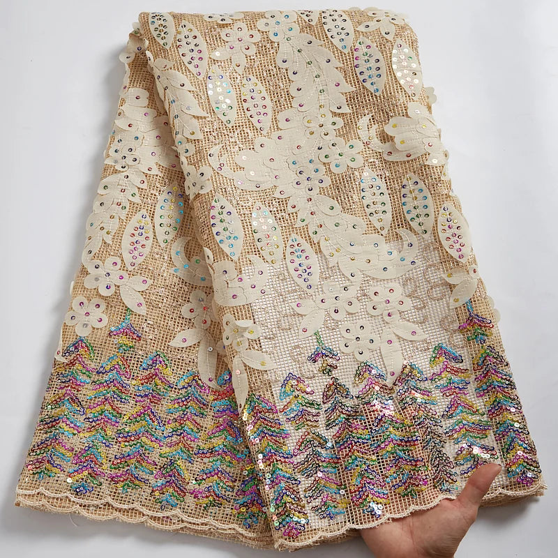Colorful Sequins African Mesh Lace Fabric Embroidery High Quality Nigerian French Net Lace Fabrics For Wedding Party Dress 2581A