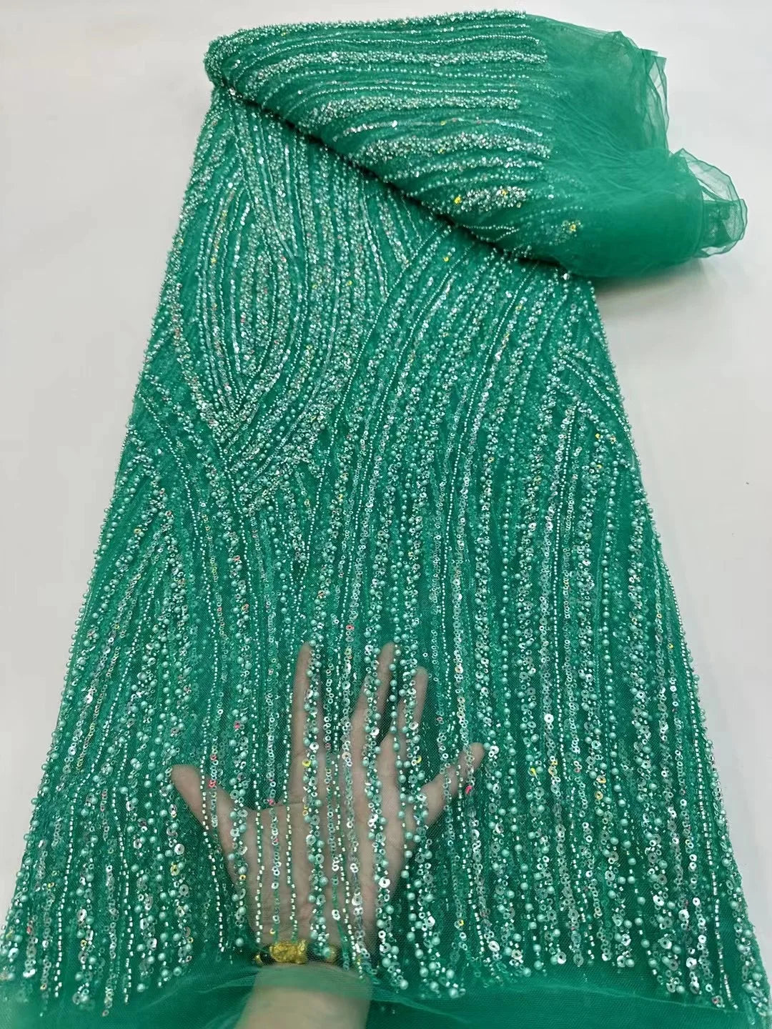 Luxurious African Groom Sequins Lace Fabric High Quality 2023 French Embroidery Heavy Beaded For Nigerian Wedding Party Dress